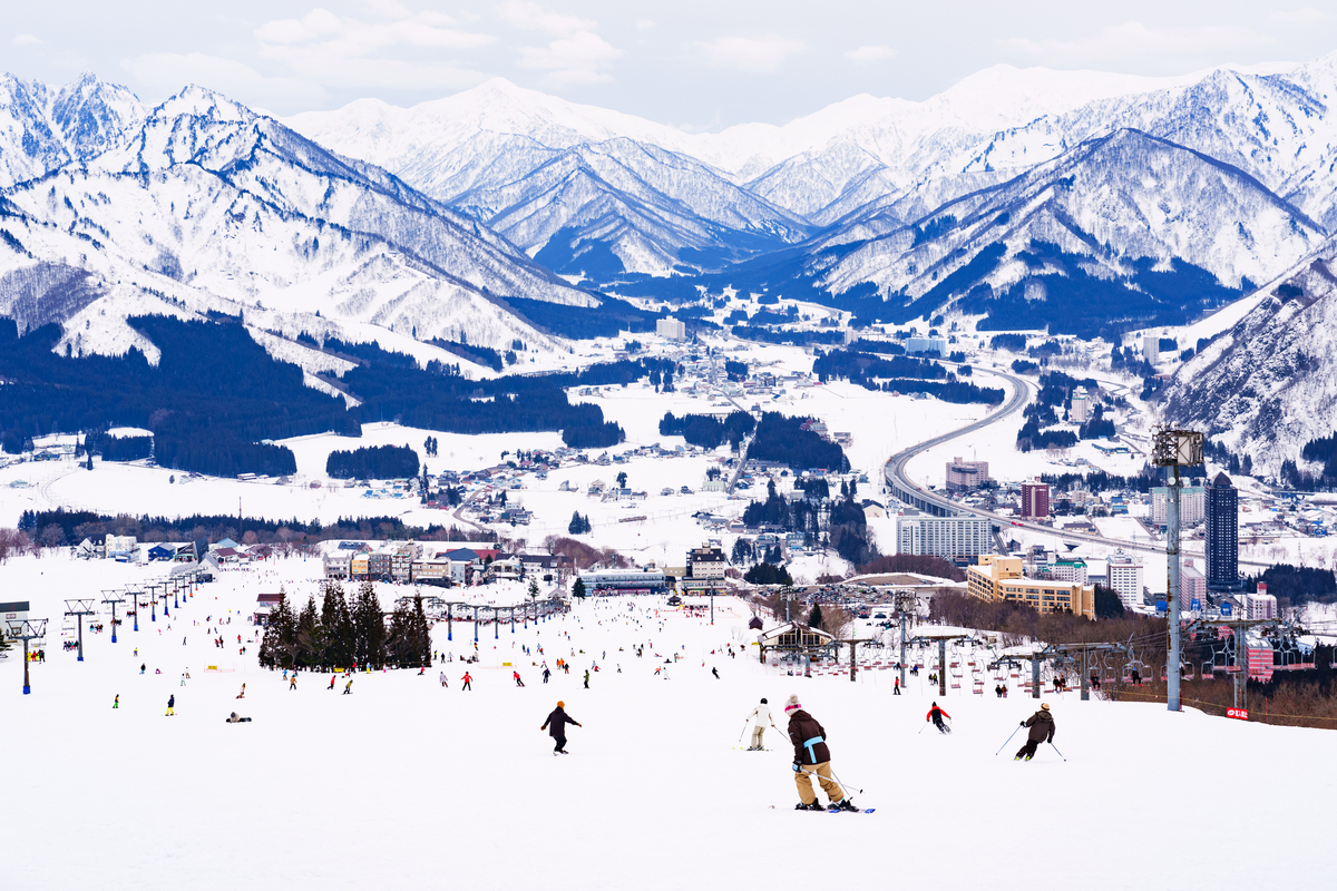 岩原滑雪場廣闊雪道與滑雪客